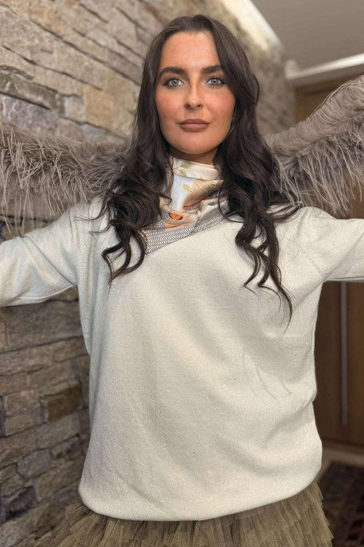 Claudia Soft Stretch Sparkle Skim Knit Stone